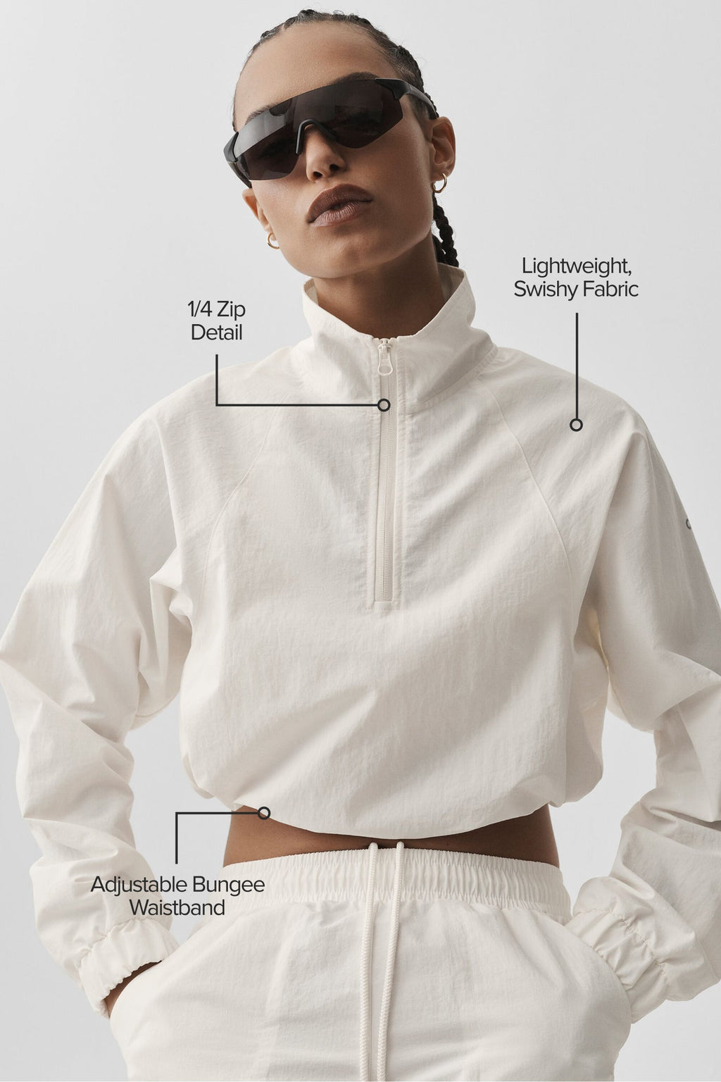 Women's Cropped Quarter Zip Pullover - Soft Yoga Sweatshirt Athletic Coverup in Ivory