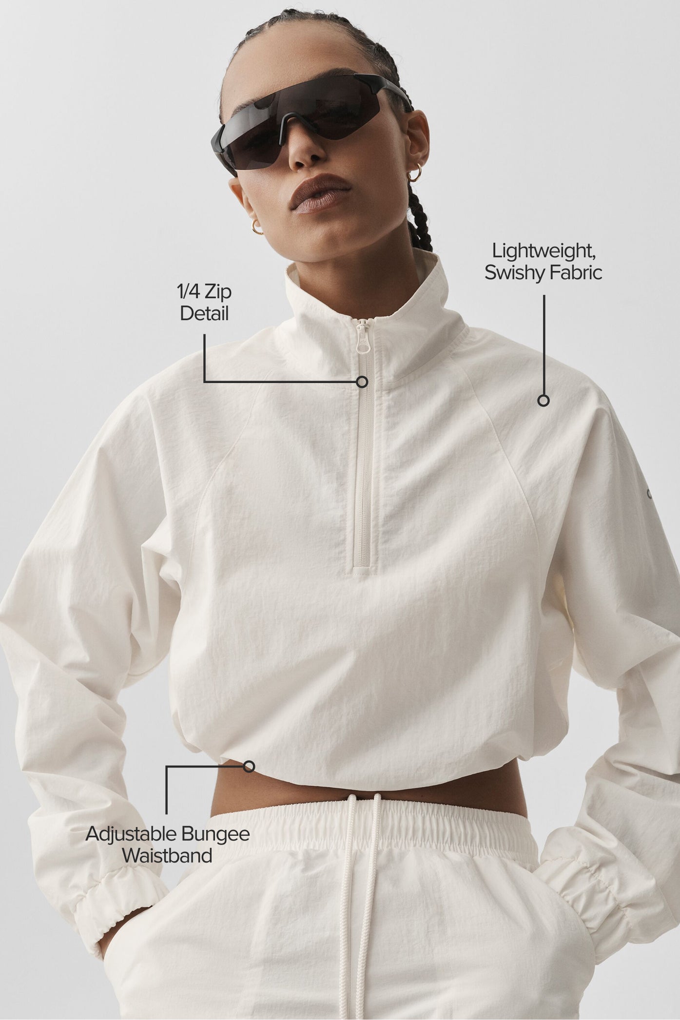 Women's Cropped Quarter Zip Pullover - Soft Yoga Sweatshirt Athletic Coverup in Ivory
