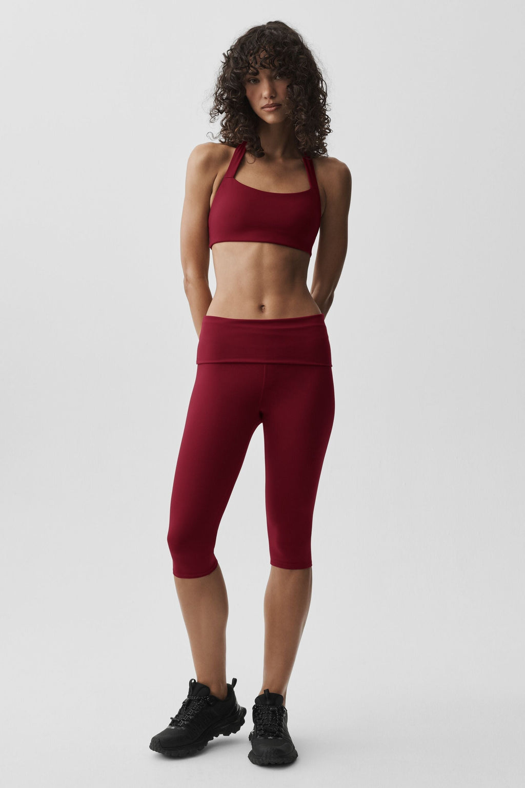 Women's Softsculpt Low-Rise Foldover Yoga Capri Leggings - Sculpting 3/4 Length Tight in Summer Romance Red