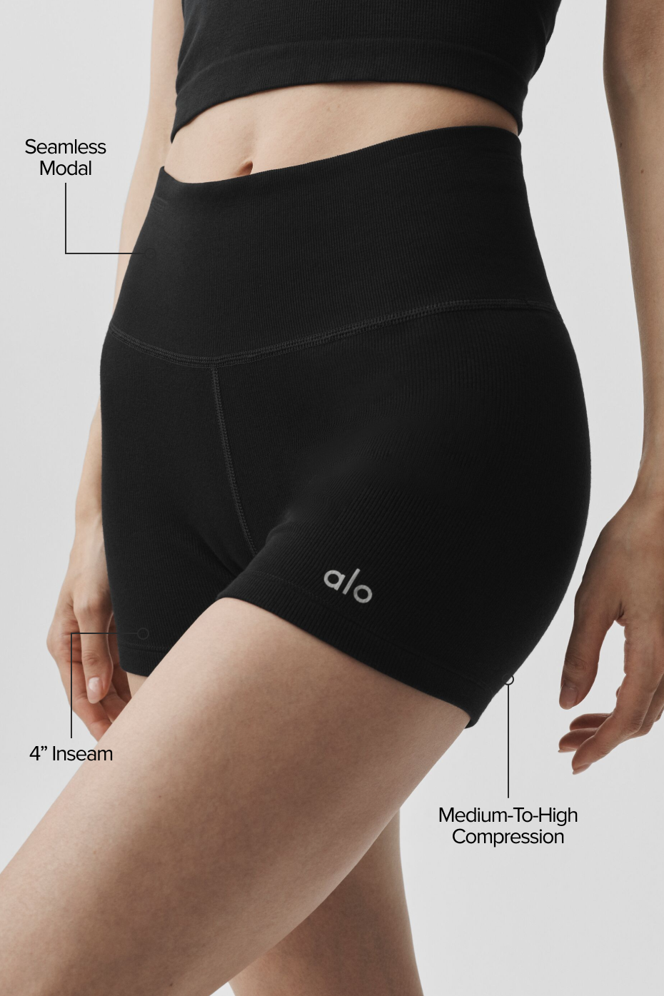 Women's 4" Seamless Modal Ribbed High-Waist Yoga Shorts - Buttery Soft Athletic Short in Black