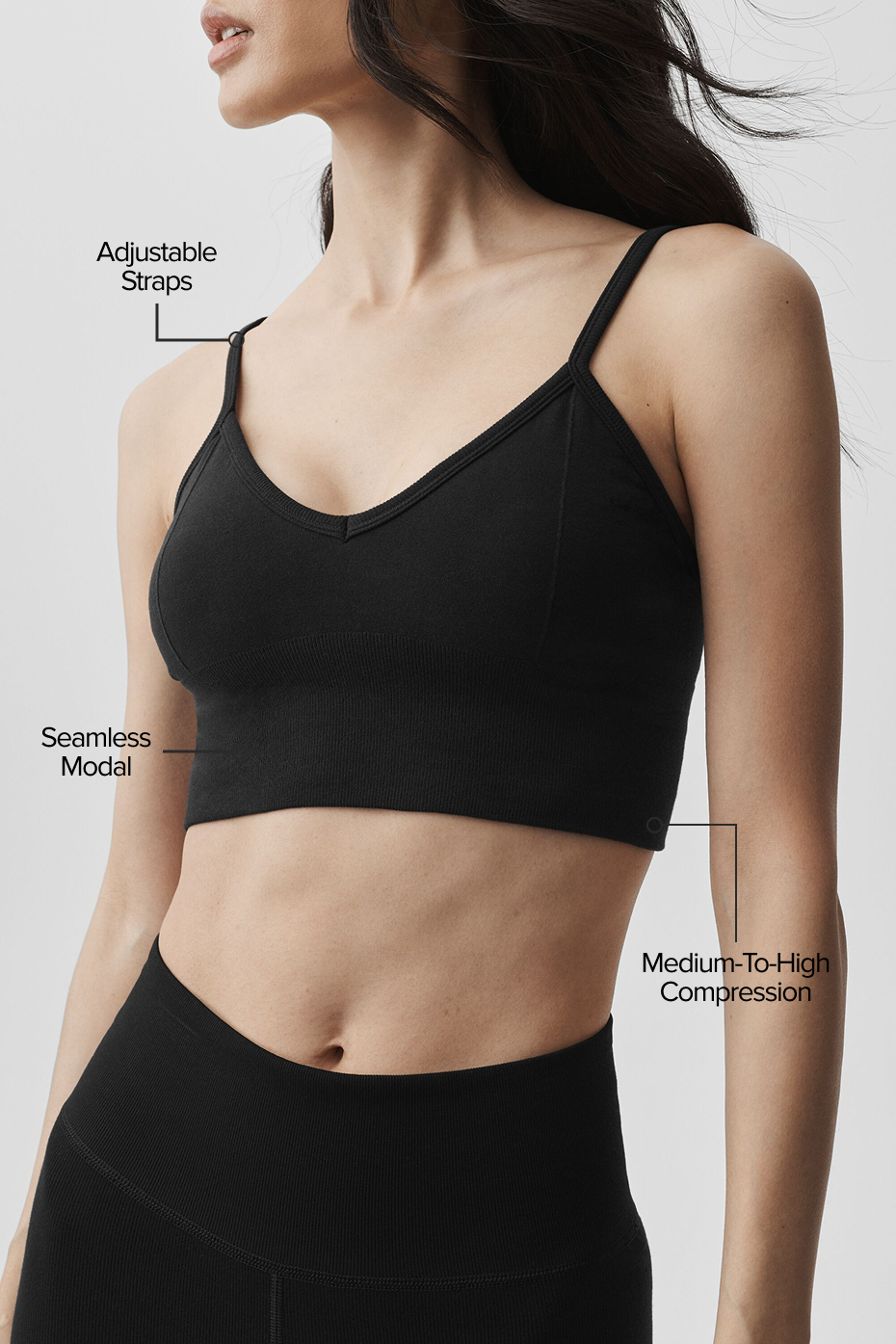Women's Seamless Modal Ribbed Bralette - Wireless Soft Yoga Bra in Black