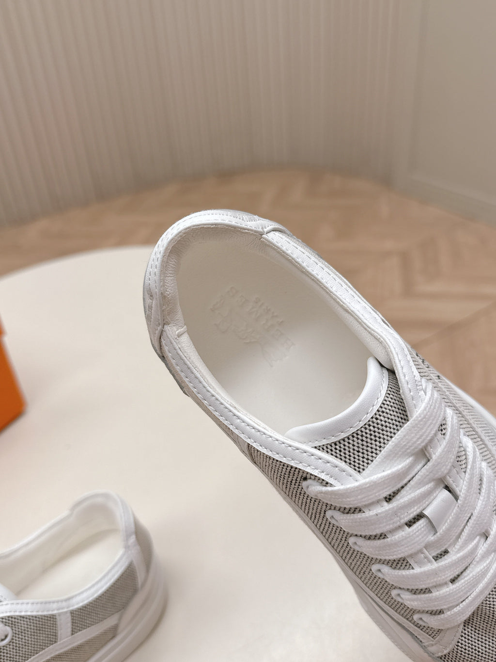 HERMES 25S SNEAKER LOW SPORTS IN GREY CANVAS MIX WHITE LAMBSKIN