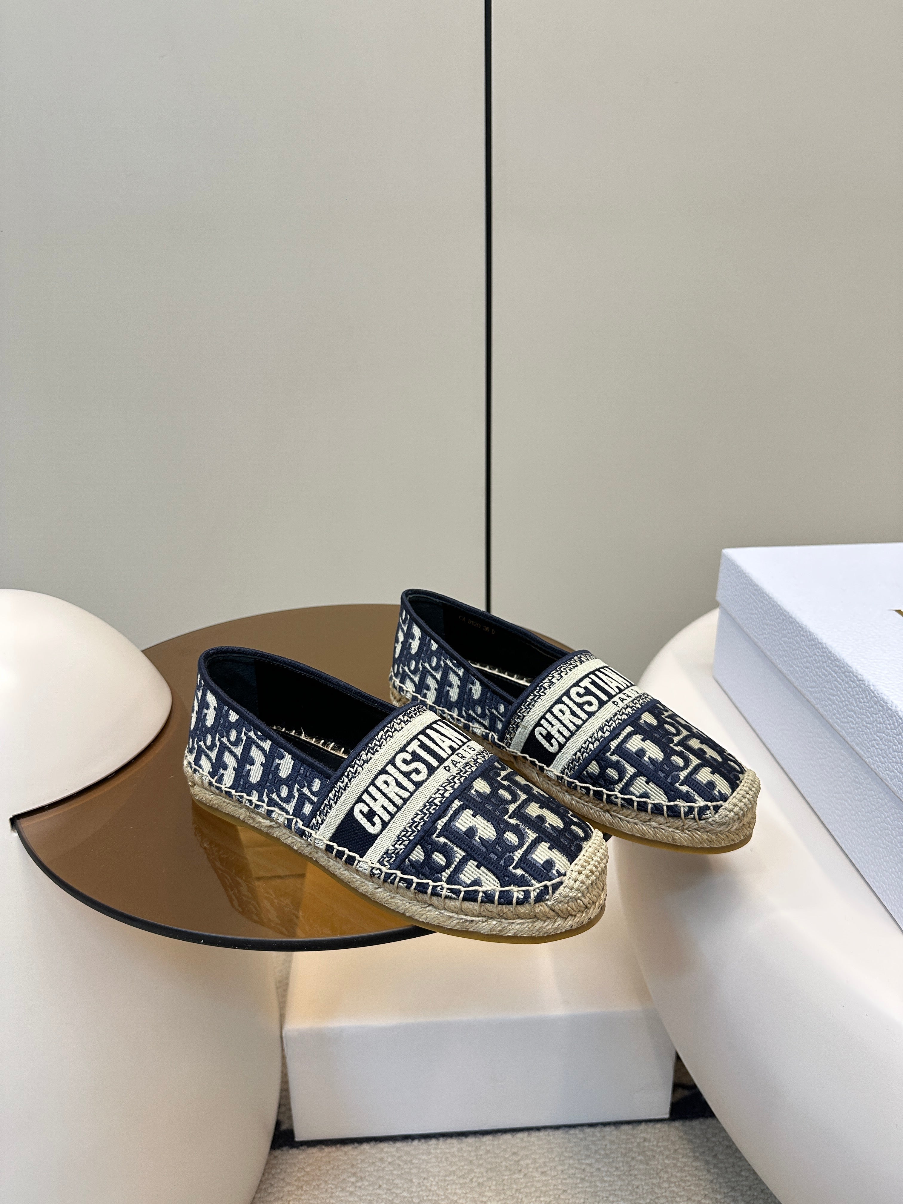 DIOR CD GRANVILLE ESPADRILLE BLUE OBLIQUE EMBROIDERED COTTON 01