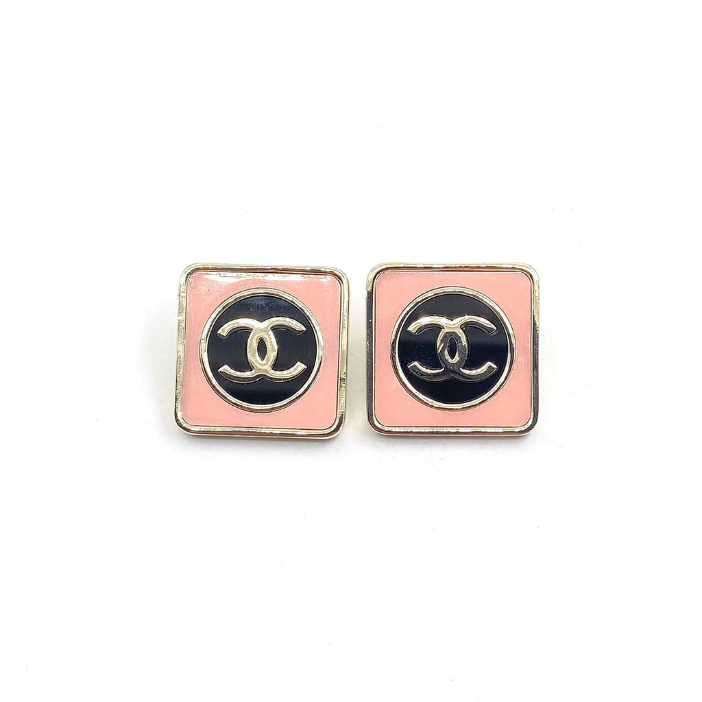 18K  Chanel Square Pink Earrings
