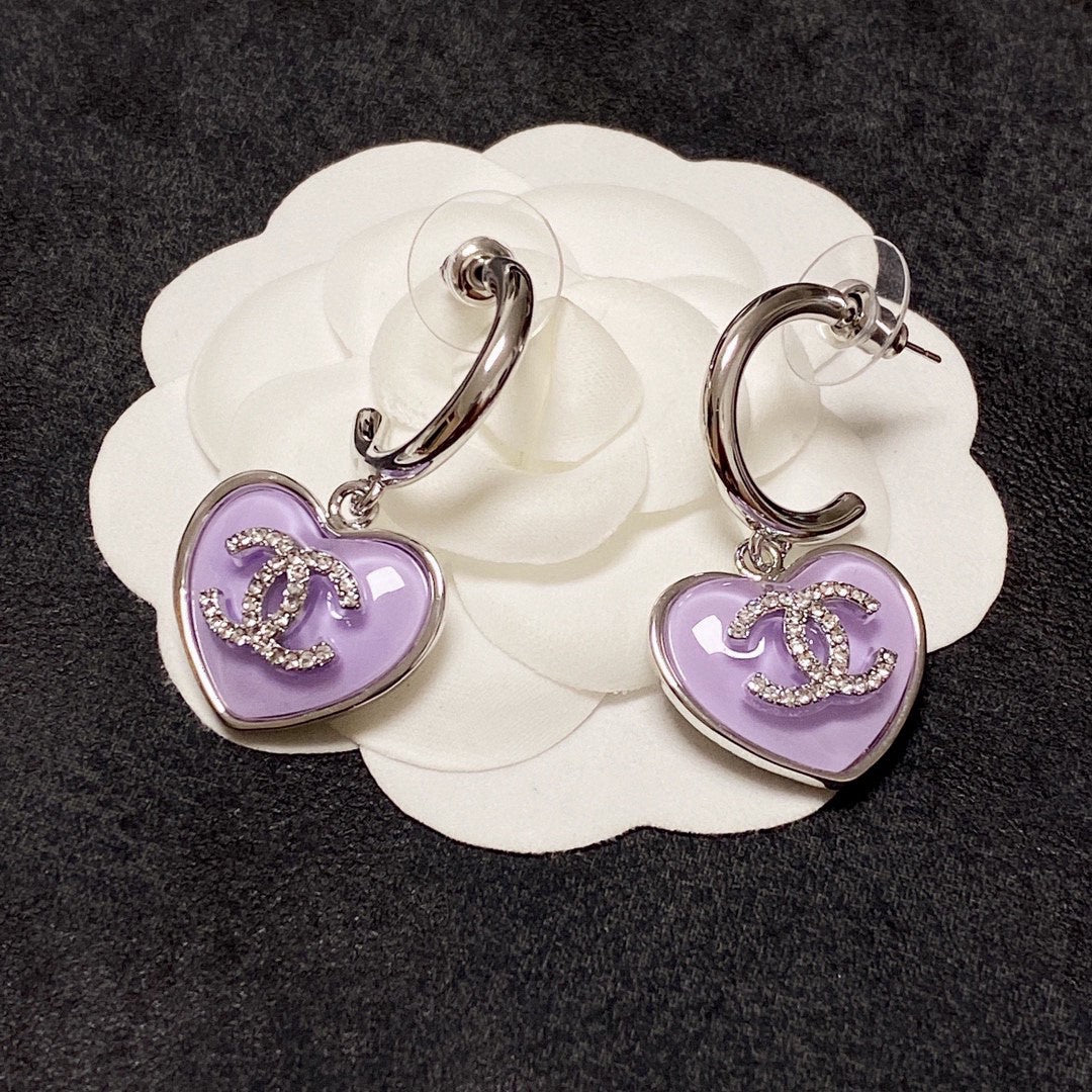 18K  Chanel Purple Heart Earrings