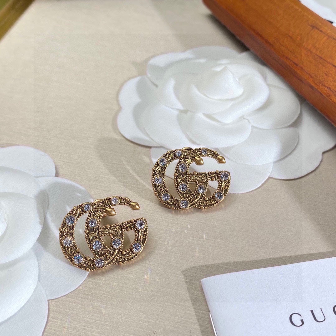 18K Double Gucci Crystals Earrings