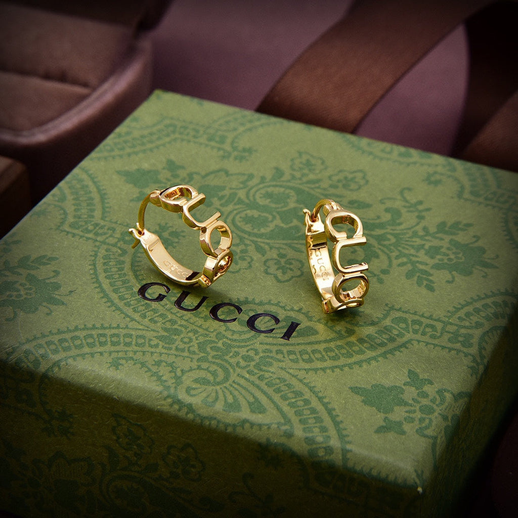 18K Double Gucci Script Earrings