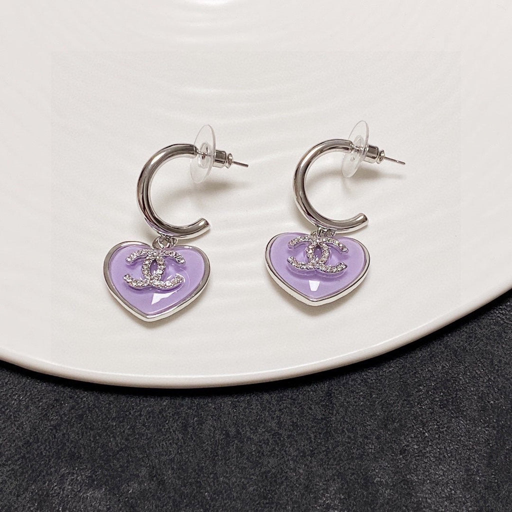 18K  Chanel Purple Heart Earrings