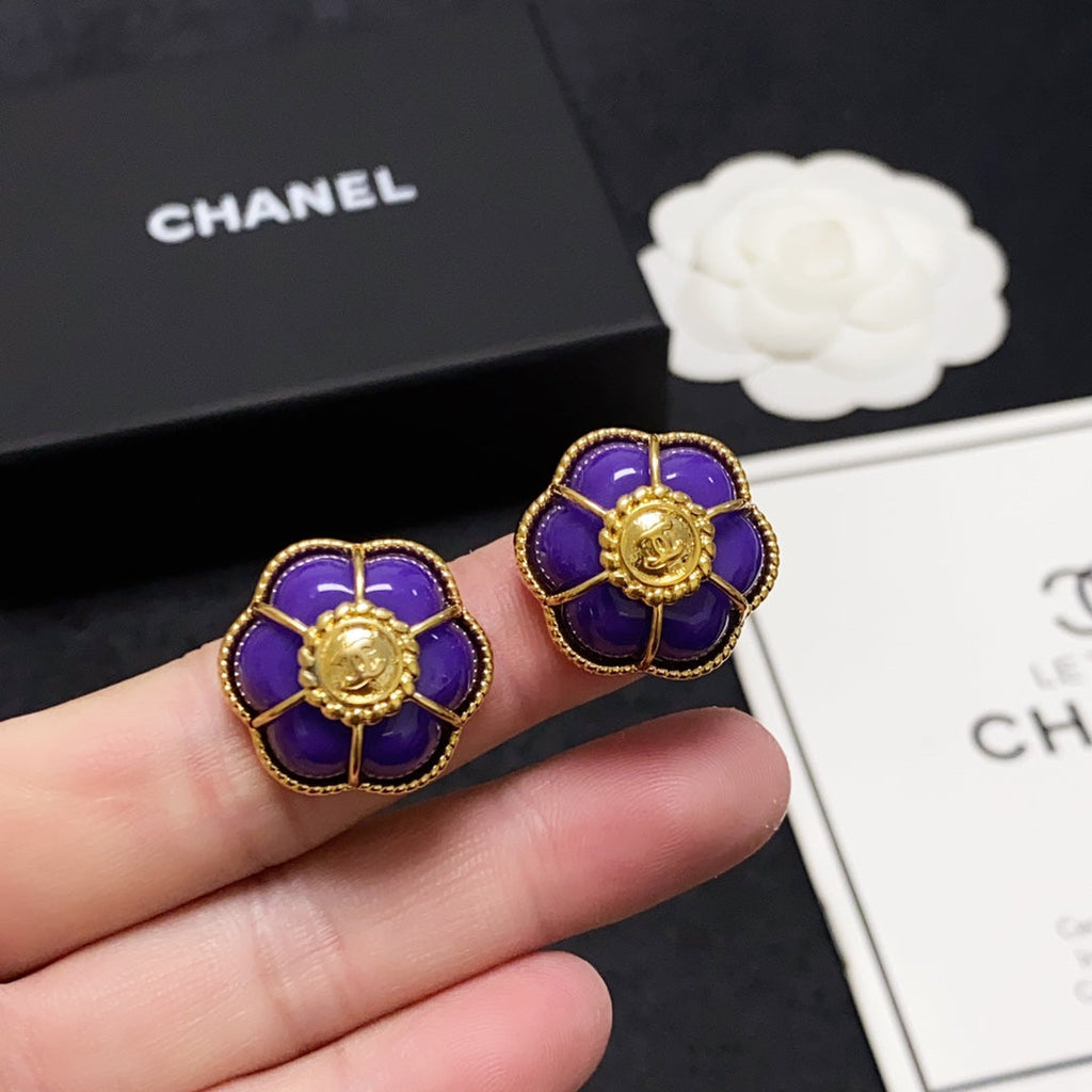18K  Chanel Purple Flowers Earrings