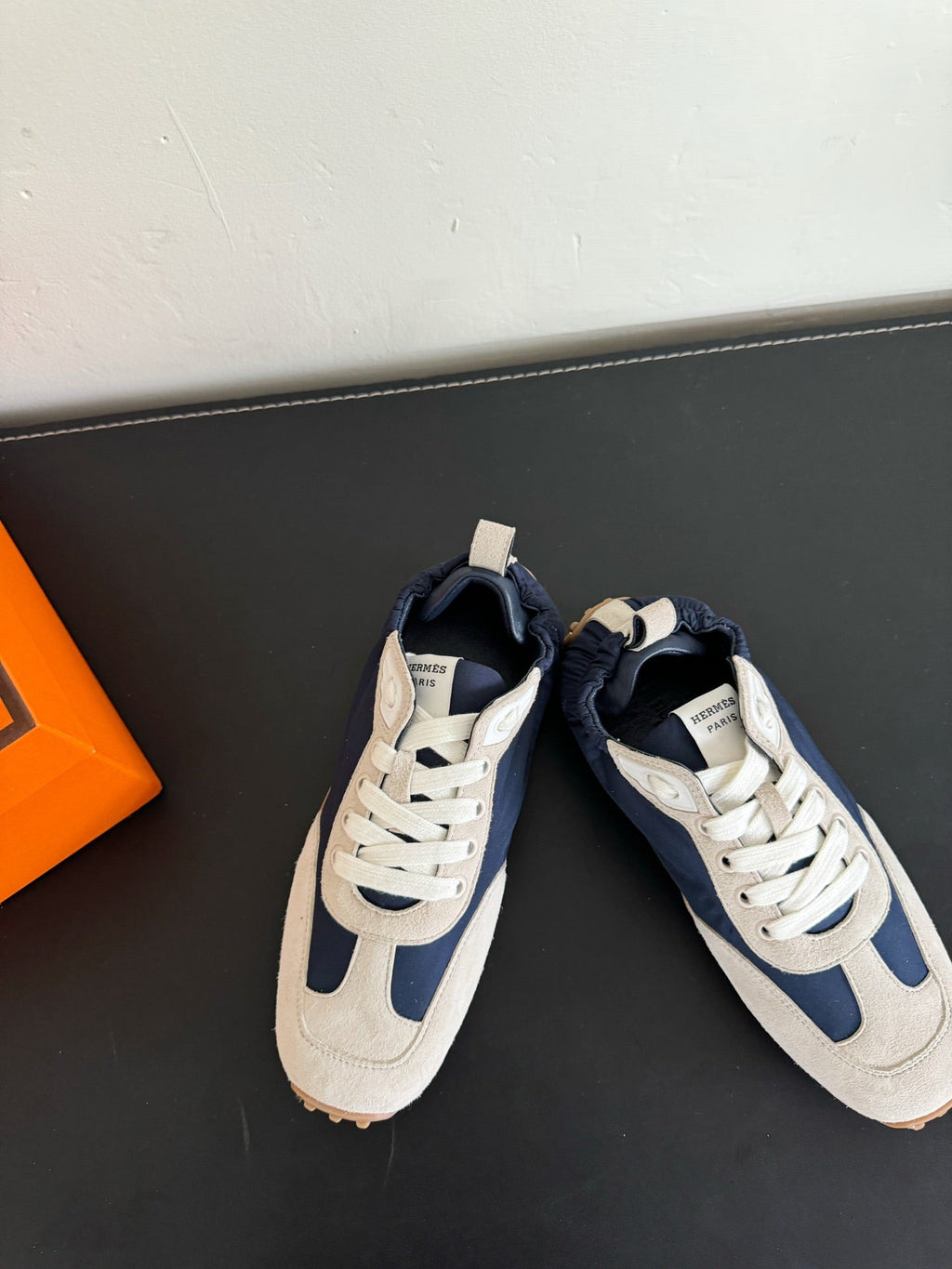 HERMES SKATEBOARD SHOES LIGHT GRAY MIX NAVY SUEDE