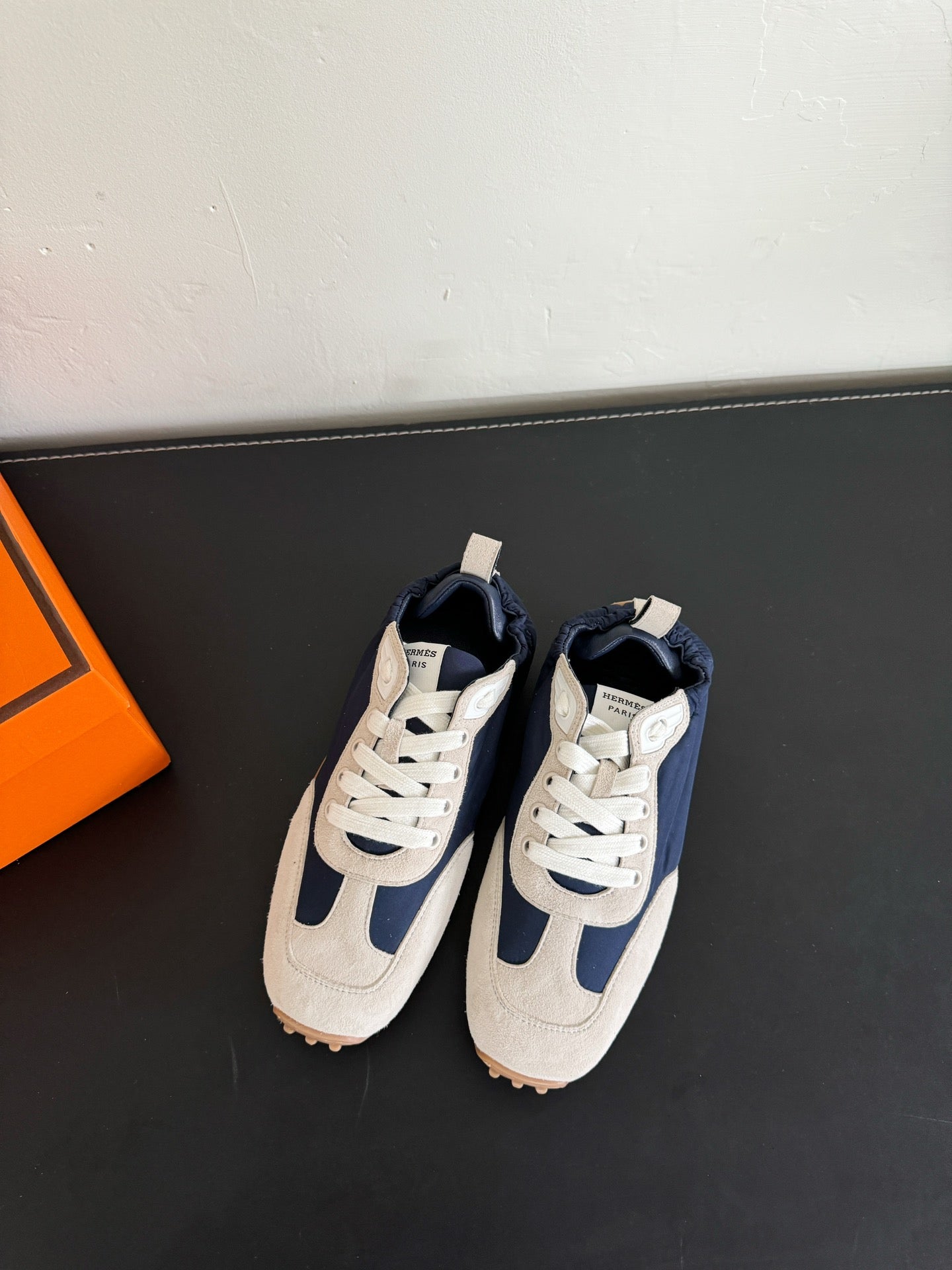 HERMES SKATEBOARD SHOES LIGHT GRAY MIX NAVY SUEDE