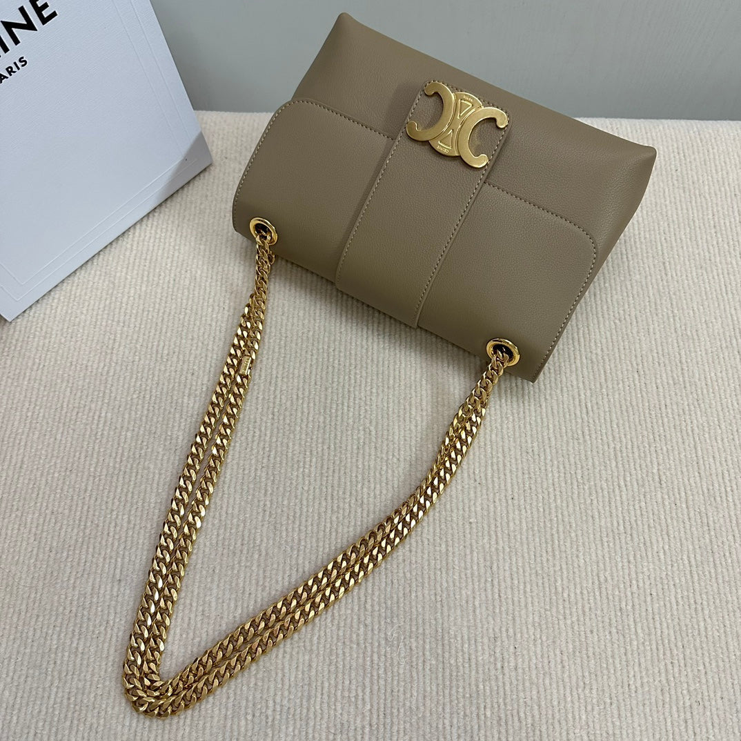 CELINE MEDIUM VICTOIRE BAG 25 IN SHADOW BROWN SUPPLE CALFSKIN GOLD HARDWARE