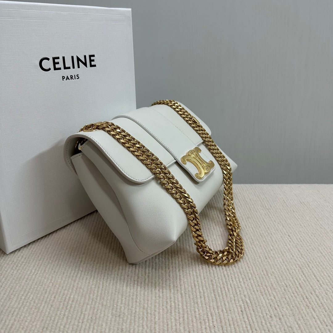 CELINE MEDIUM VICTOIRE BAG 25 IN WHITE SUPPLE CALFSKIN GOLD HARDWARE
