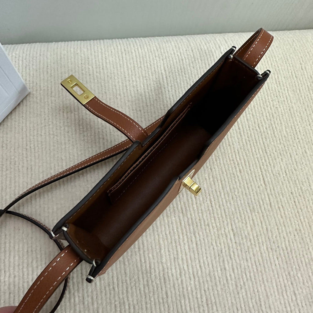 CELINE 16 STRAP POCHETTE 18 IN BRONZE ORANGE SUPPLE CALFSKIN GOLD HARDWARE