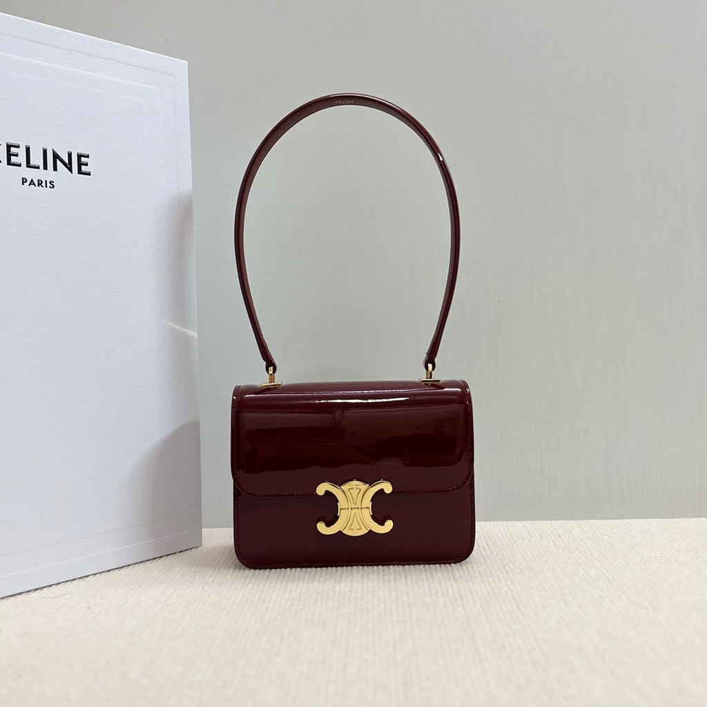 CELINE TEEN GARANCE BAG 18 IN WINE RED PATENT CALFSKIN