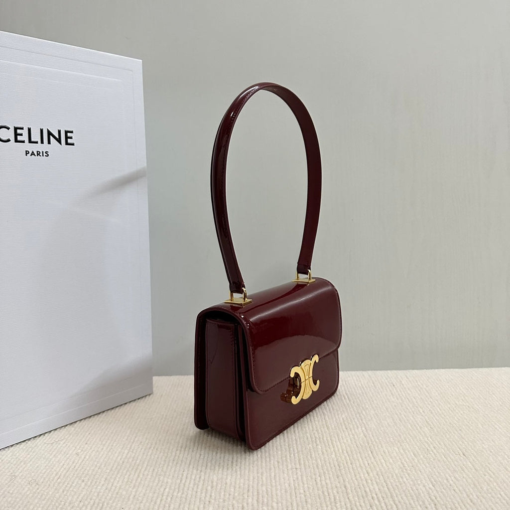 CELINE TEEN GARANCE BAG 18 IN WINE RED PATENT CALFSKIN