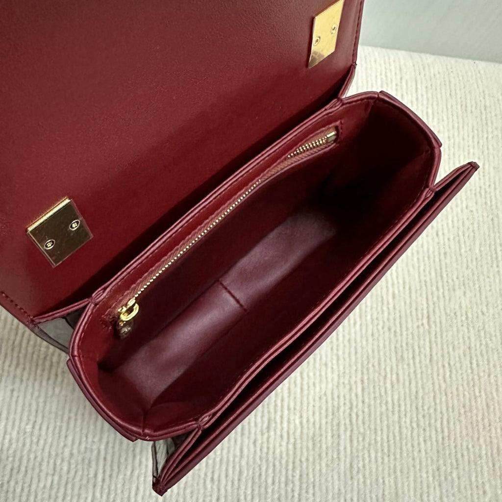 CELINE TEEN GARANCE BAG 18 IN WINE RED PATENT CALFSKIN