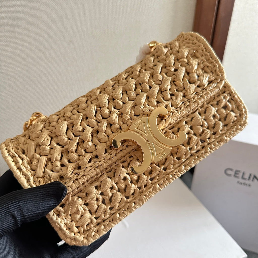 CELINE TRIOMPHE 20 IN BEIGE RAFFIA GOLD HARDWARE