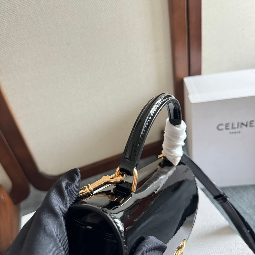 CELINE TEEN NINO BAG 20 IN BLACK GLOSSY CALFSKIN GOLD HARDWARE