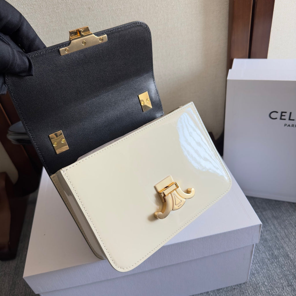 CELINE TEEN GARANCE BAG 18 IN BLACK AND WHITE PATENT CALFSKIN