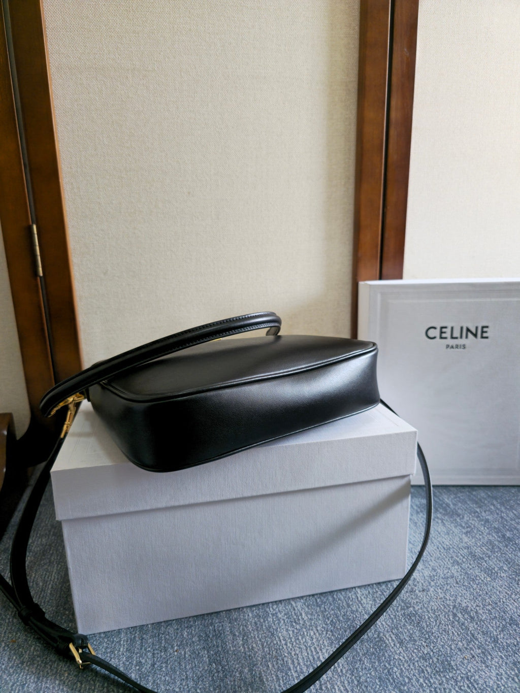CELINE SMALL CAMILLE 16 SOFT BAG 24 IN BLACK SMOOTH CALFSKIN
