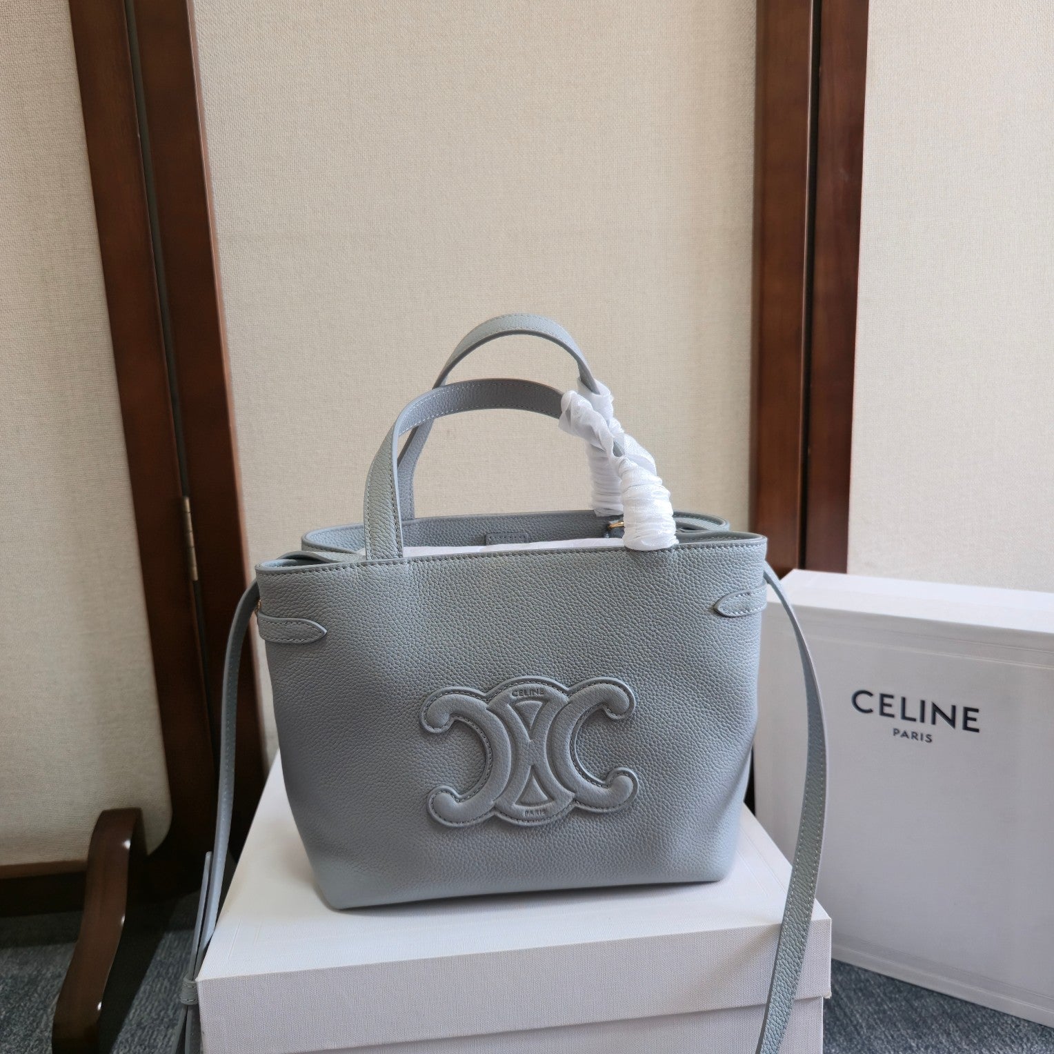 CELINE MINI CABAS ANAIS CUIR TRIOMPHE 20 IN BLUE GREY GRAINED CALFSKIN