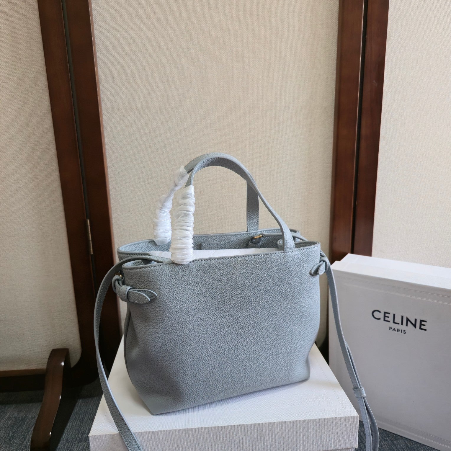 CELINE MINI CABAS ANAIS CUIR TRIOMPHE 20 IN BLUE GREY GRAINED CALFSKIN
