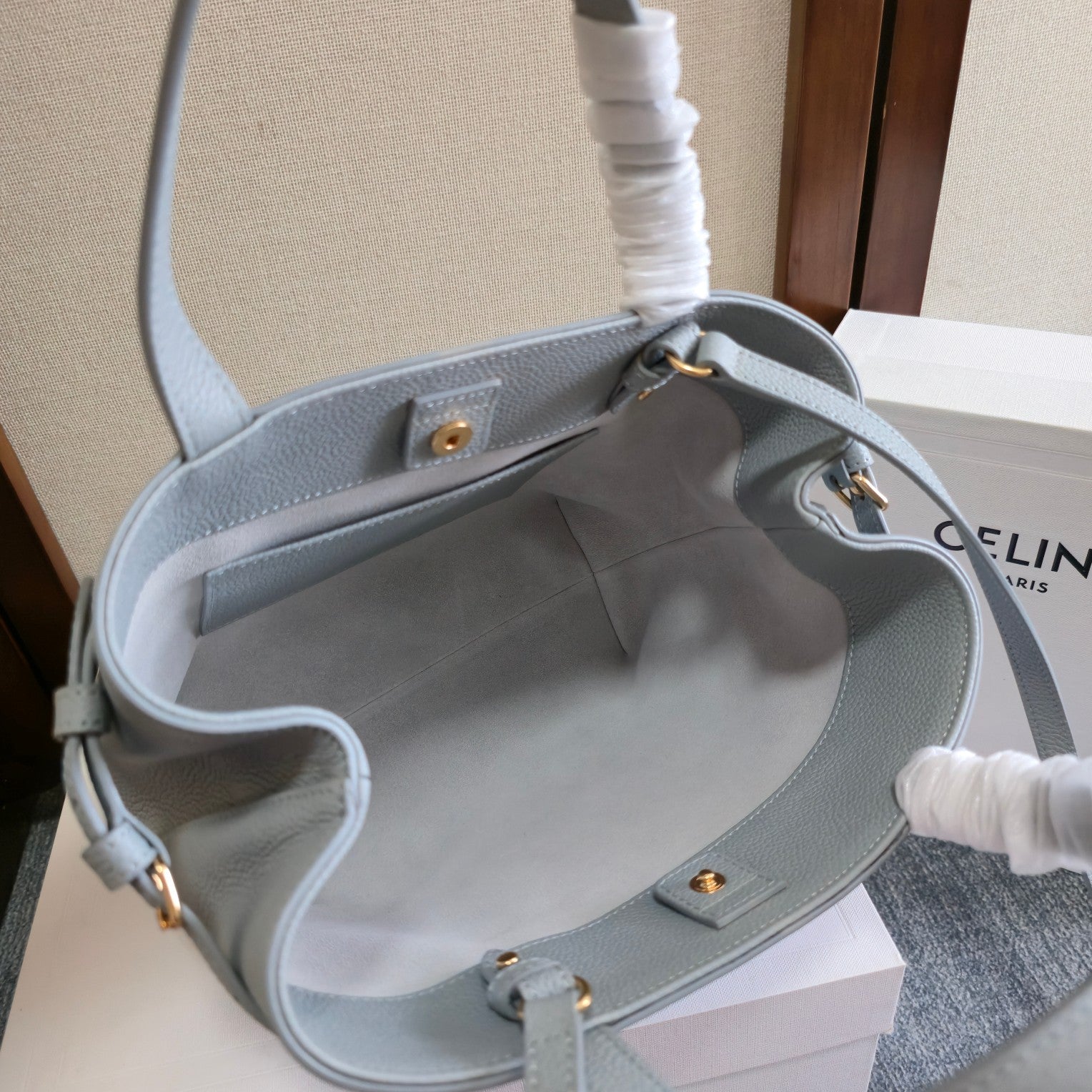 CELINE MINI CABAS ANAIS CUIR TRIOMPHE 20 IN BLUE GREY GRAINED CALFSKIN