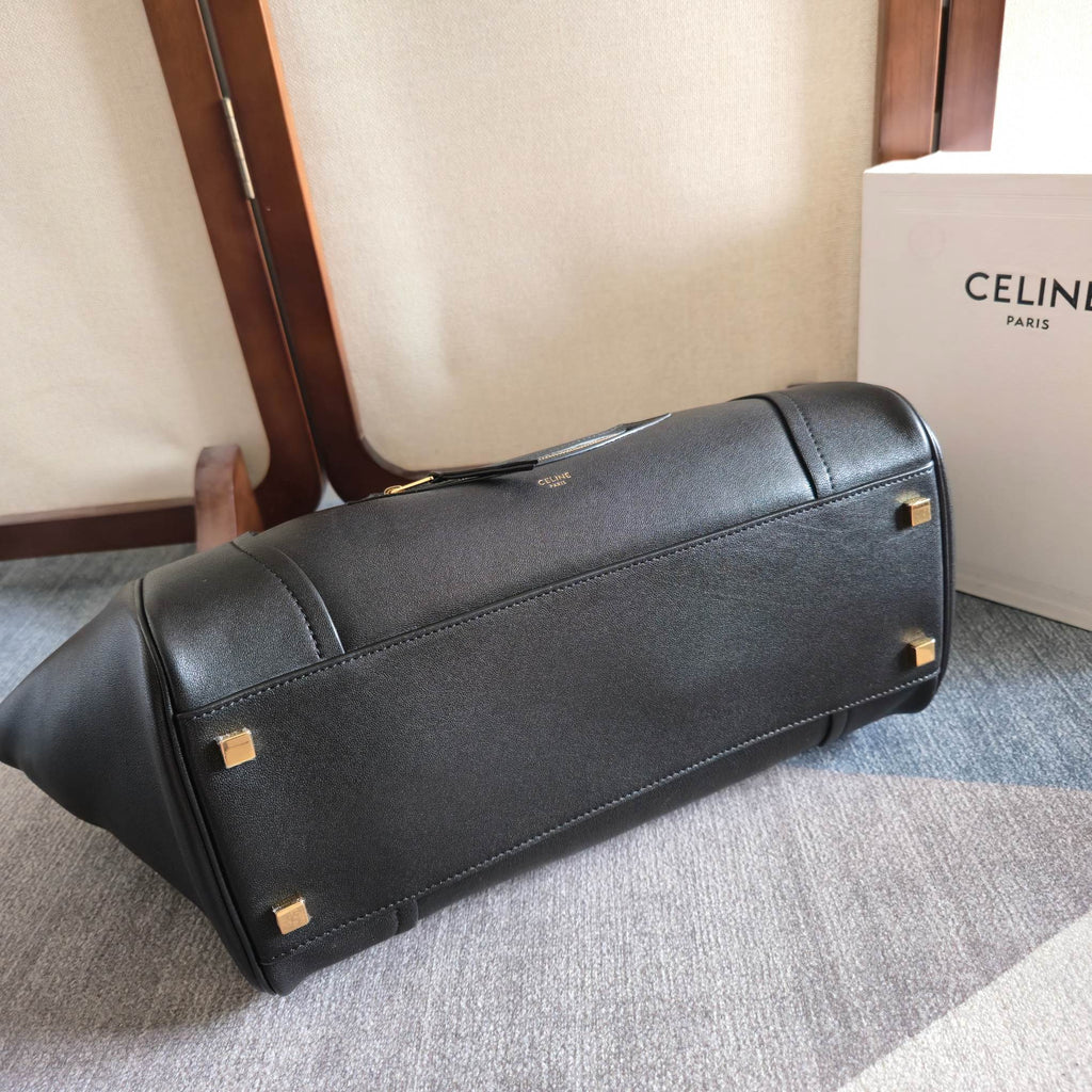 CELINE 25S MEDIUM SMILING NEW LUGGAGE 36MM IN BLACK SUPPLE SHINY LAMBSKIN