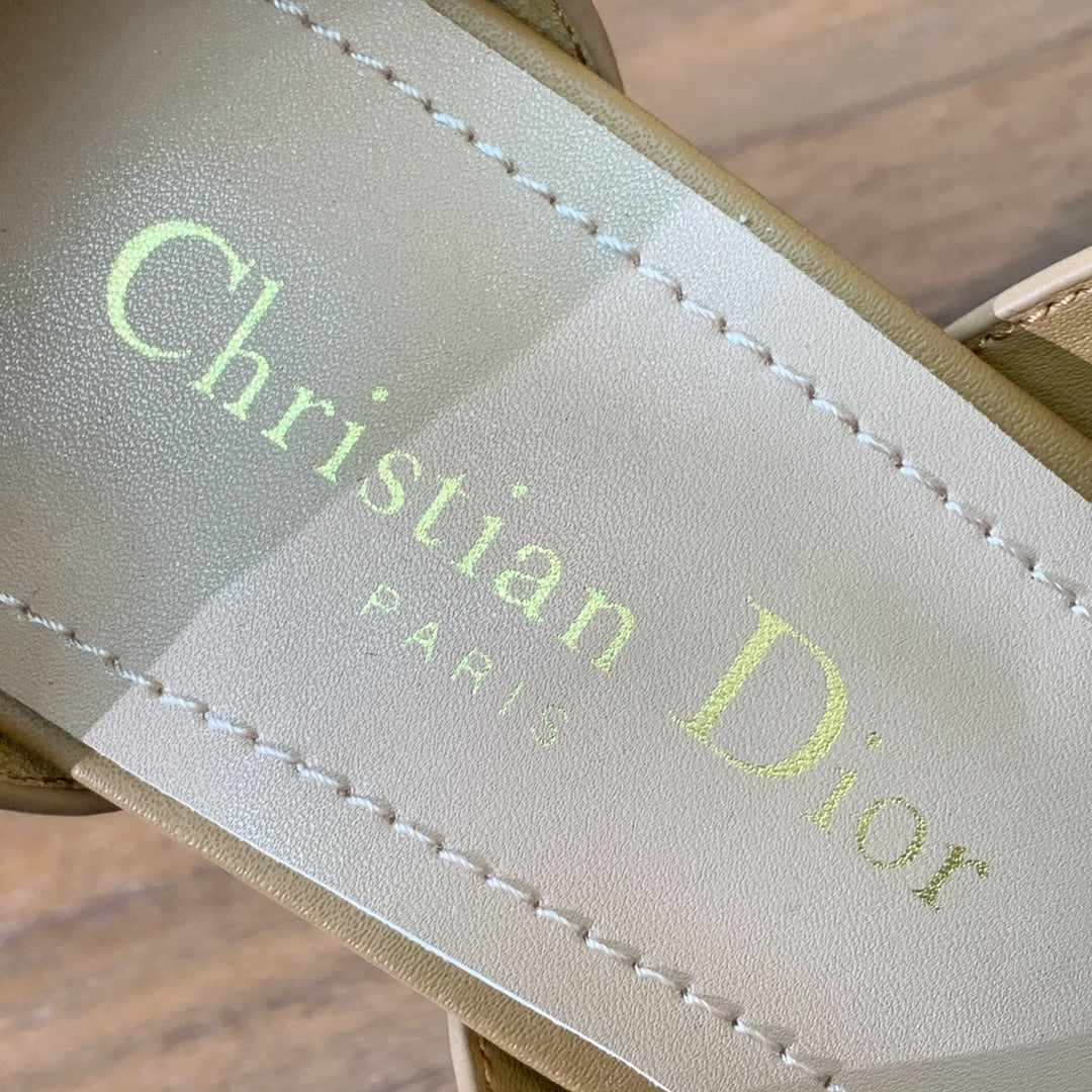 DIOR THREE-STRAP HIGH-HEELED EMBROIDERED SANDALS CAMEL BROWN