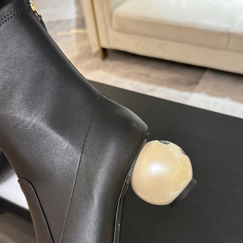 CHANEL PEARL BOOTS 65MM IN BLACK CALFSKIN