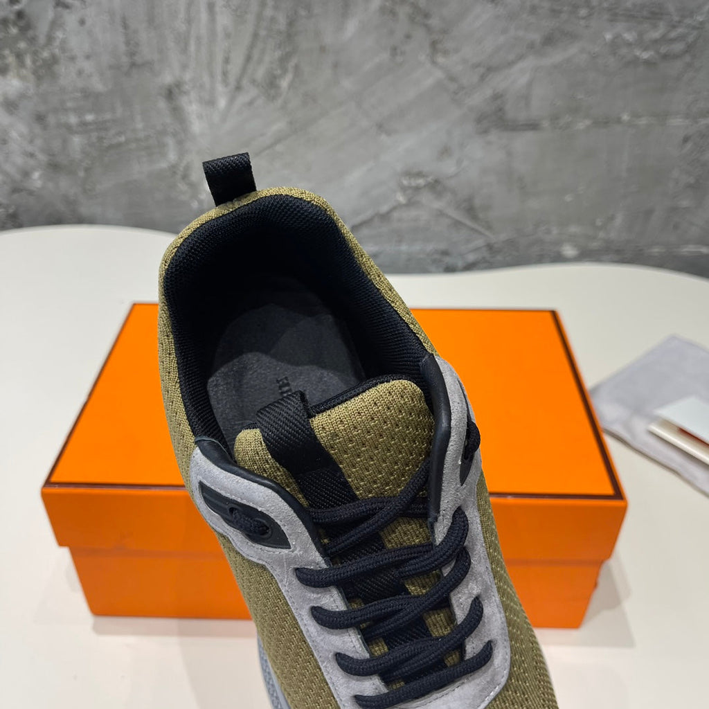 HERMES HEROS SNEAKERS OLIVE GOATSKIN