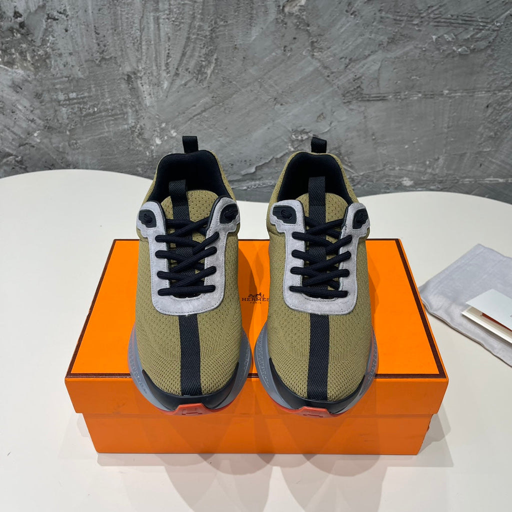 HERMES HEROS SNEAKERS OLIVE GOATSKIN