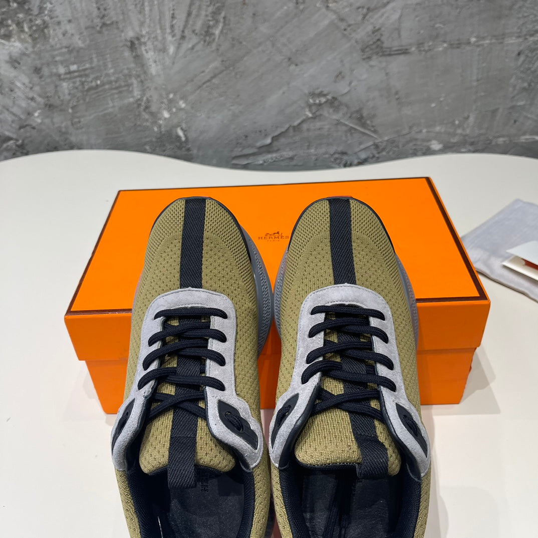 HERMES HEROS SNEAKERS OLIVE GOATSKIN