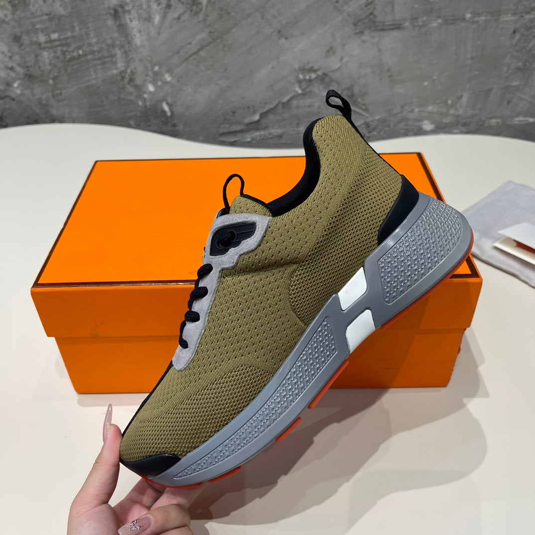 HERMES HEROS SNEAKERS OLIVE GOATSKIN