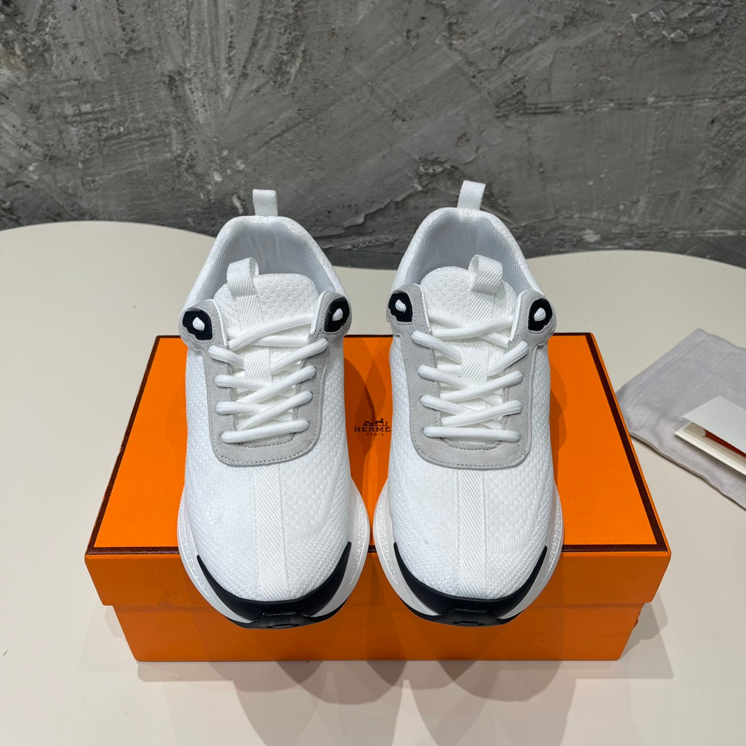 HERMES HEROS SNEAKERS WHITE MIX BLACK GOATSKIN