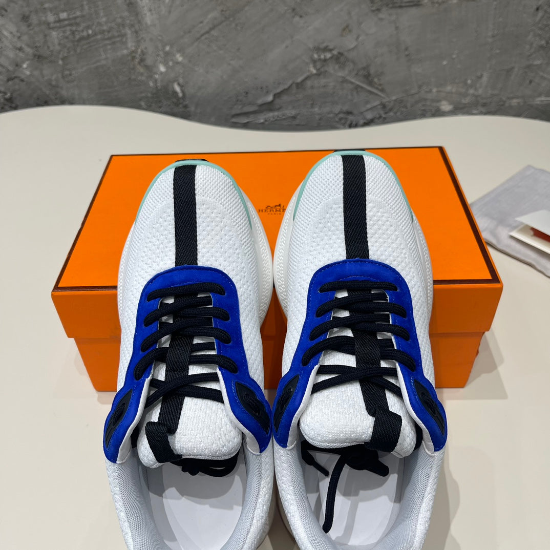 HERMES HEROS SNEAKERS WHITE MIX COBALT GOATSKIN