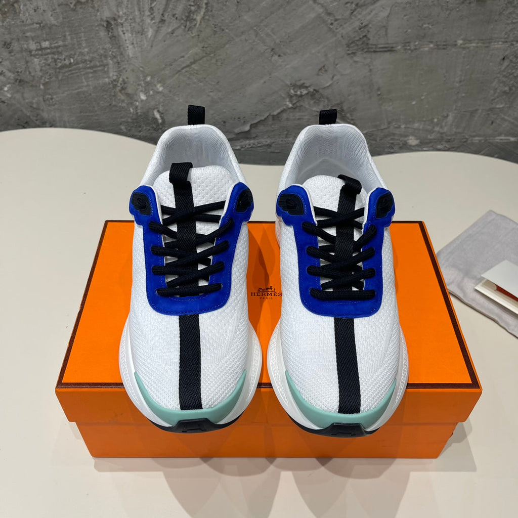 HERMES HEROS SNEAKERS WHITE MIX COBALT GOATSKIN
