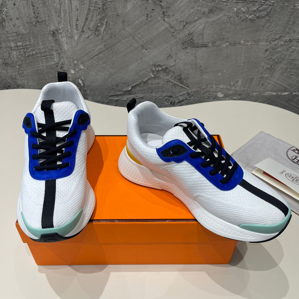 HERMES HEROS SNEAKERS WHITE MIX COBALT GOATSKIN
