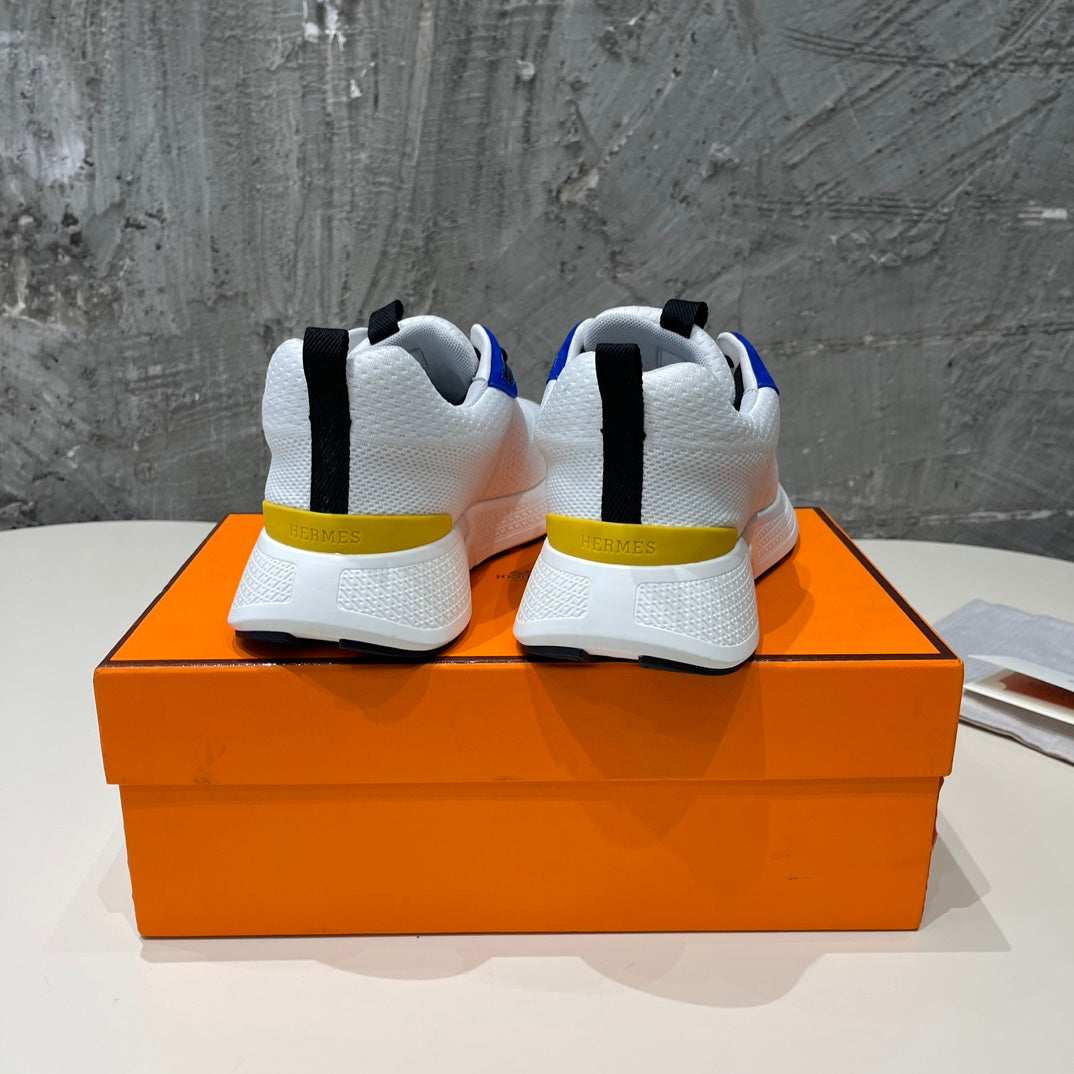 HERMES HEROS SNEAKERS WHITE MIX COBALT GOATSKIN
