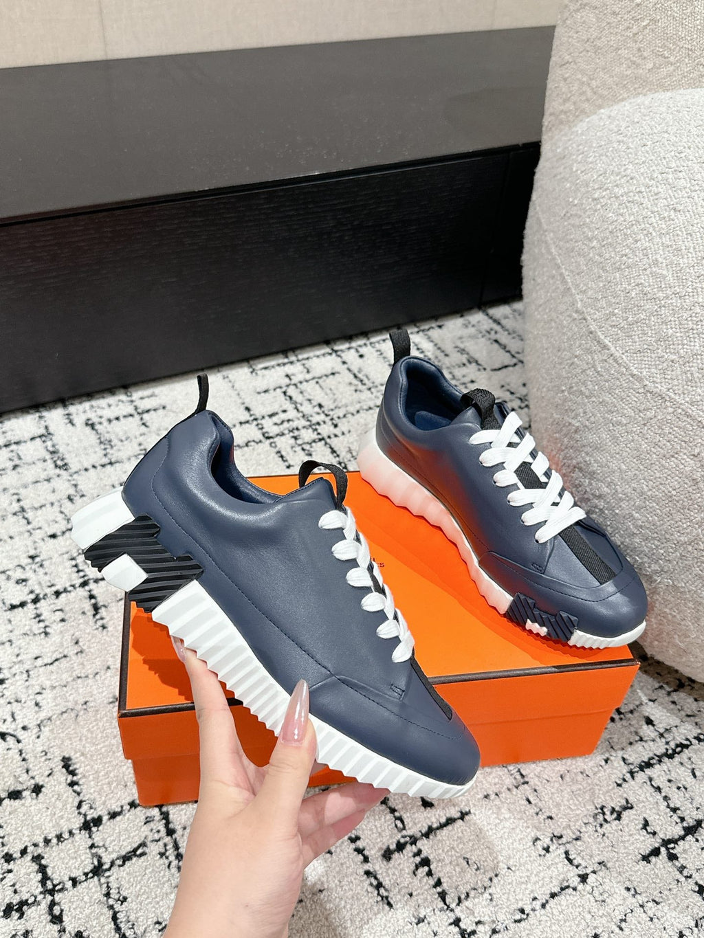 HERMES BOUNCING SNEAKER IN SPACE BLUE CALFSKIN