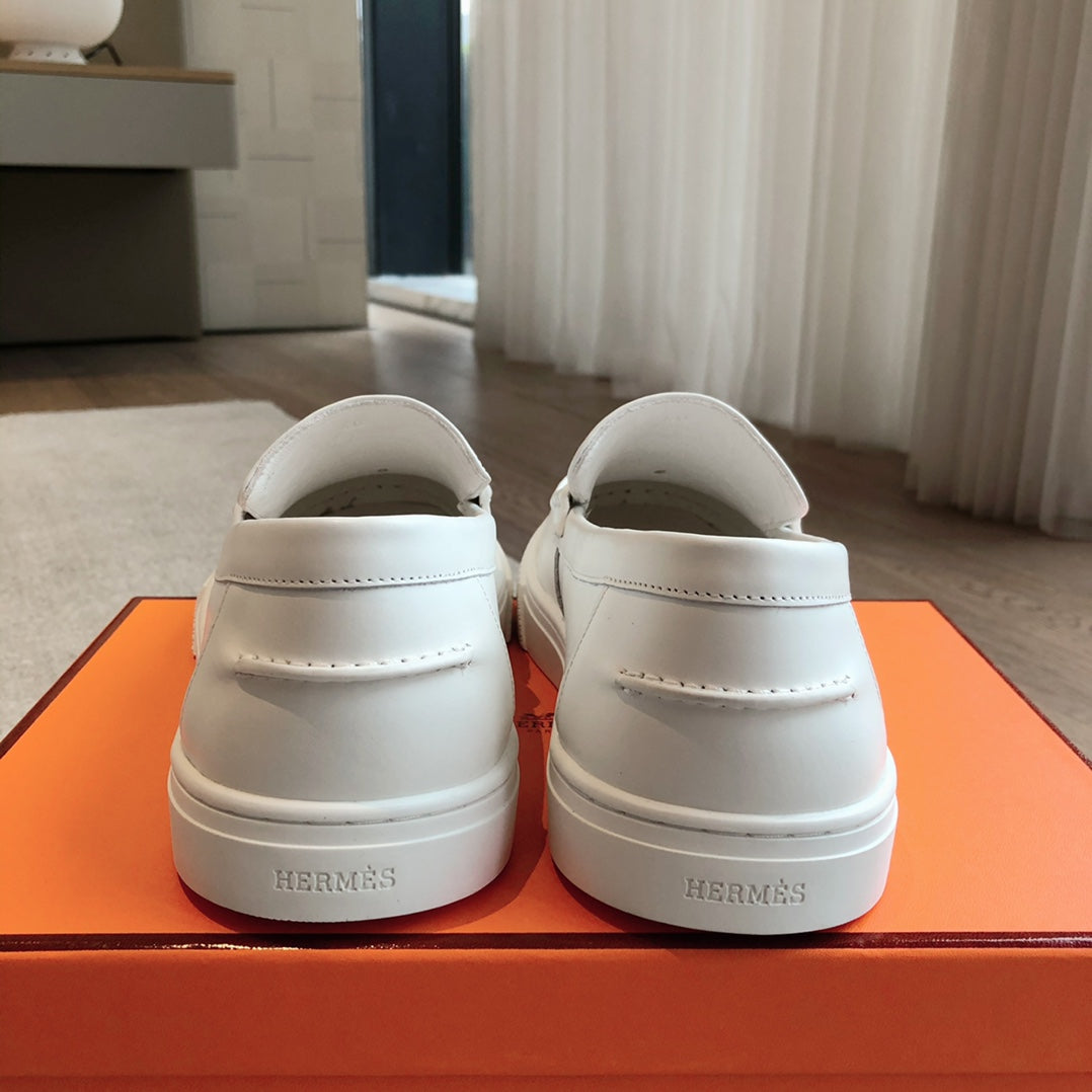 HERMES IKE SLIP-ON SNEAKER WHITE CALFSKIN