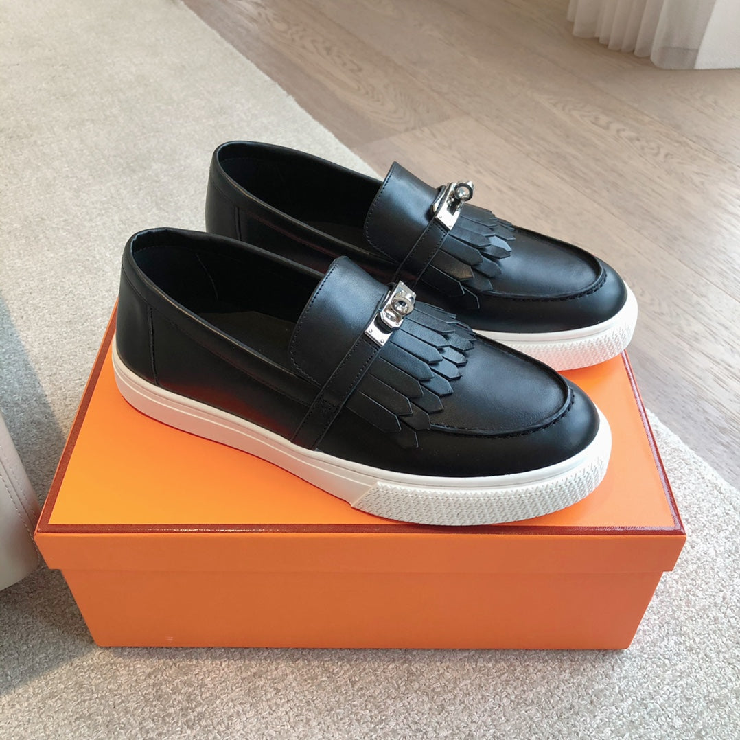 HERMES GAME SLIP-ON SNEAKER BLACK WITH TASSELS CALFSKIN
