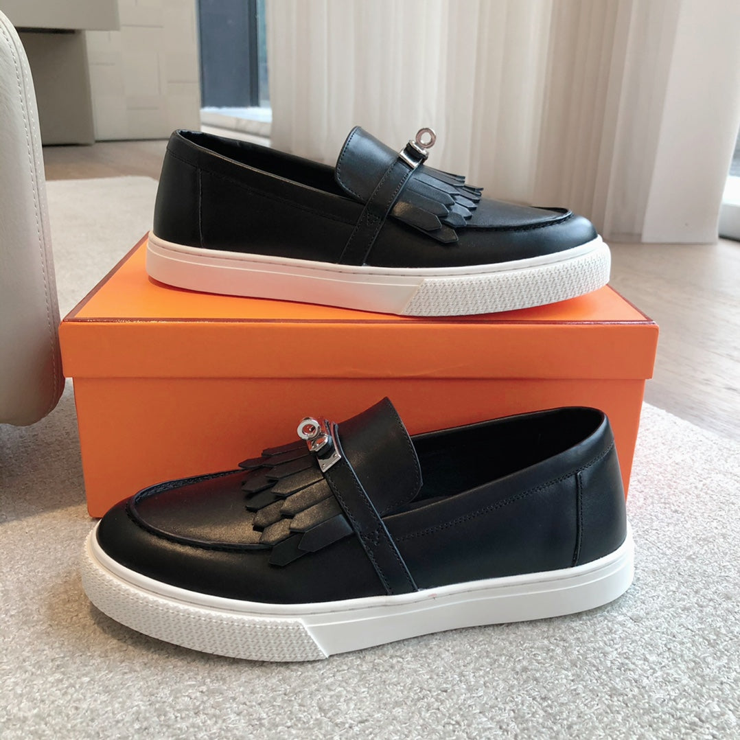HERMES GAME SLIP-ON SNEAKER BLACK WITH TASSELS CALFSKIN