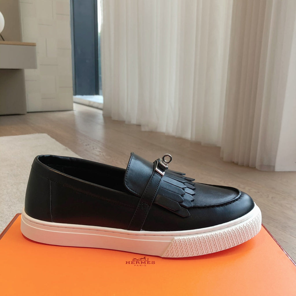 HERMES GAME SLIP-ON SNEAKER BLACK WITH TASSELS CALFSKIN