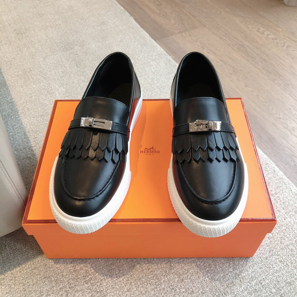 HERMES GAME SLIP-ON SNEAKER BLACK WITH TASSELS CALFSKIN