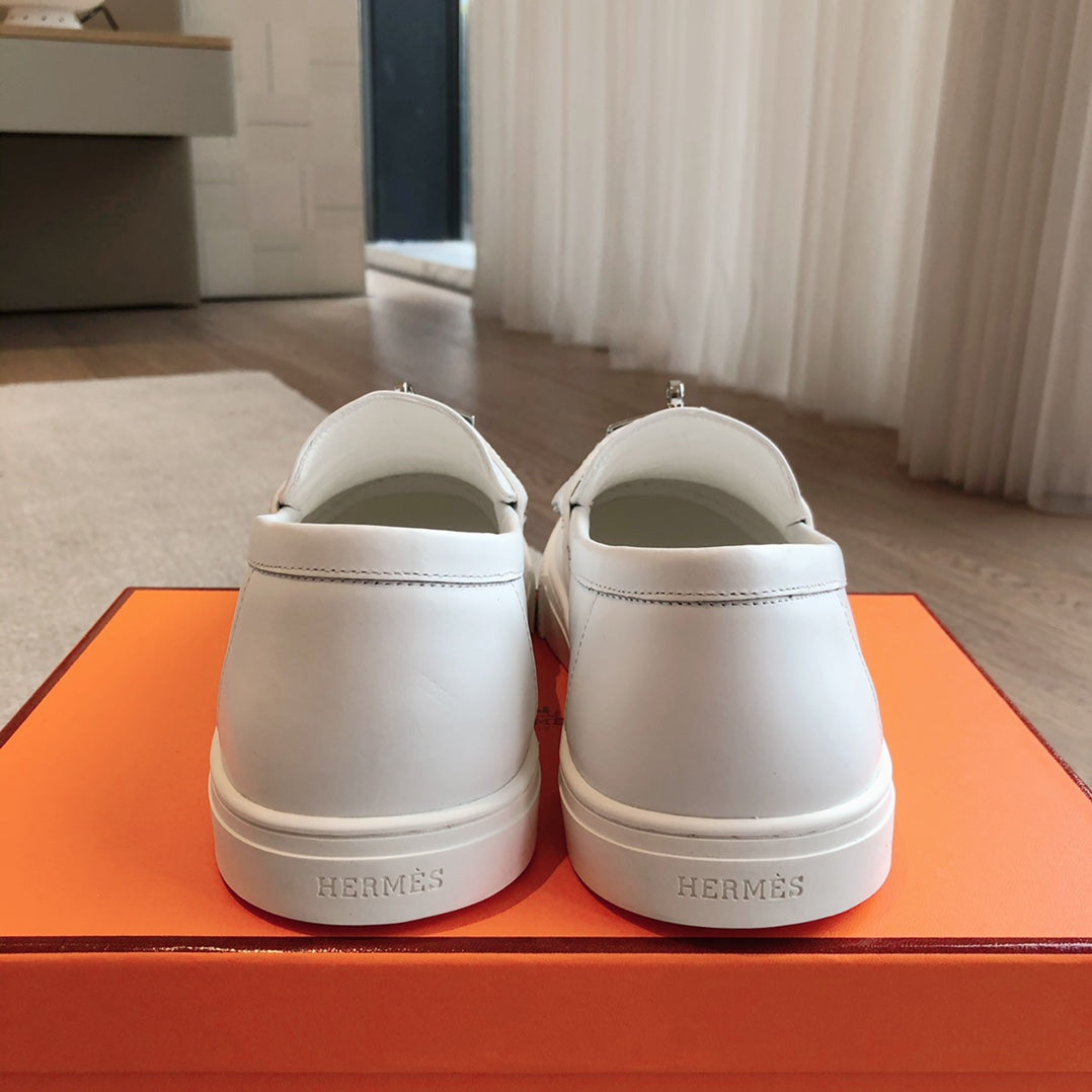HERMES GAME SLIP-ON SNEAKER WHITE WITH TASSELS CALFSKIN