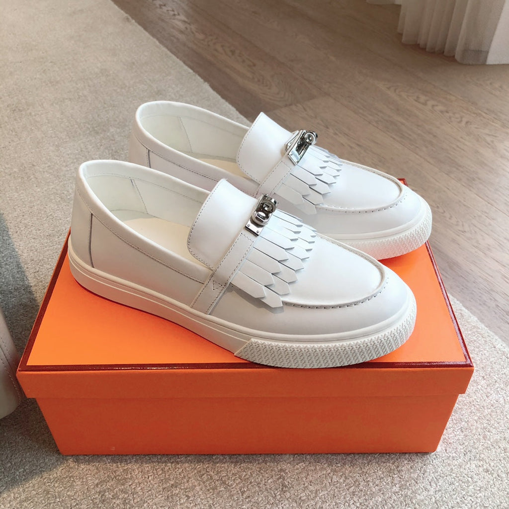 HERMES GAME SLIP-ON SNEAKER WHITE WITH TASSELS CALFSKIN