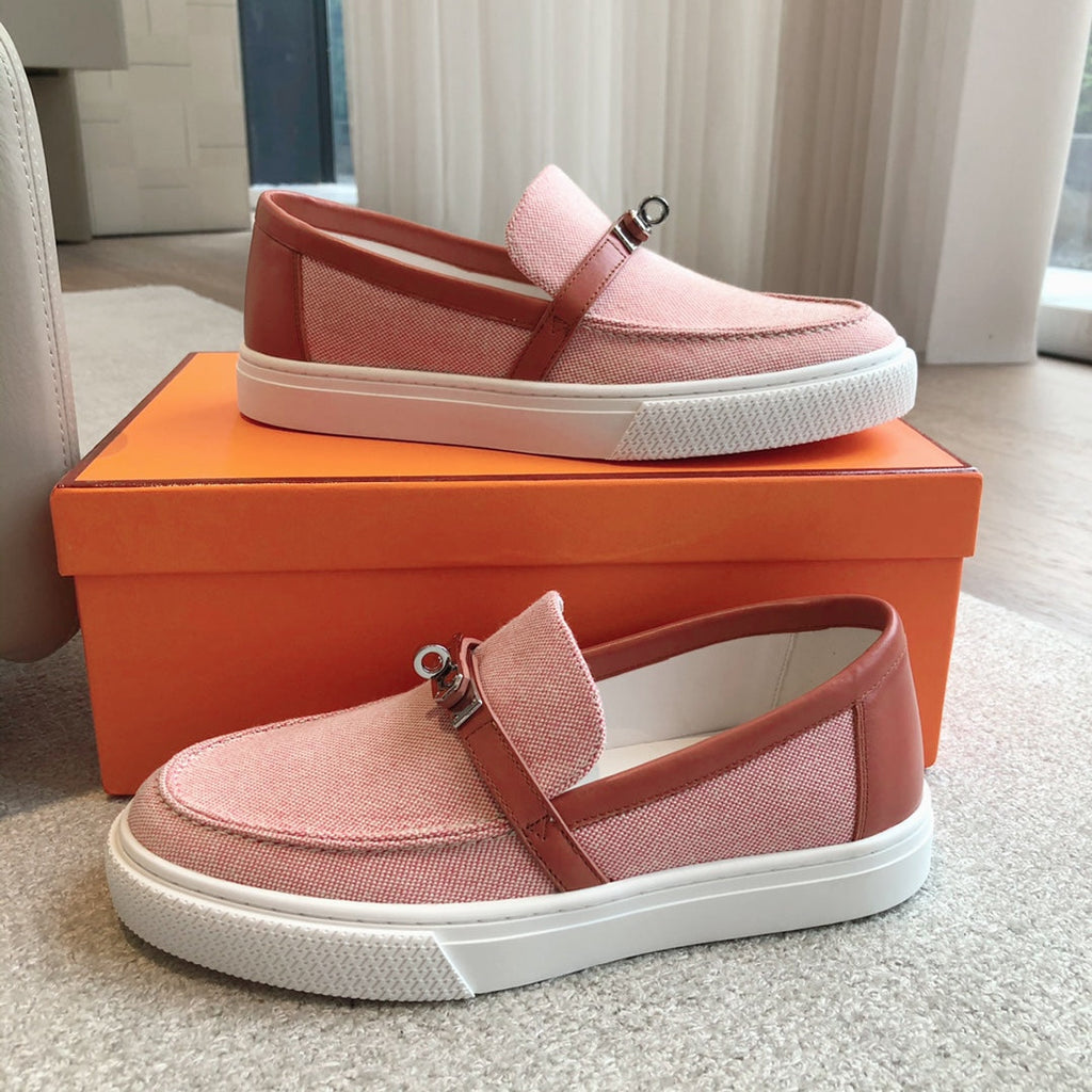 HERMES GAME SLIP-ON SNEAKER LIGHT PINK FABRIC AND CALFSKIN