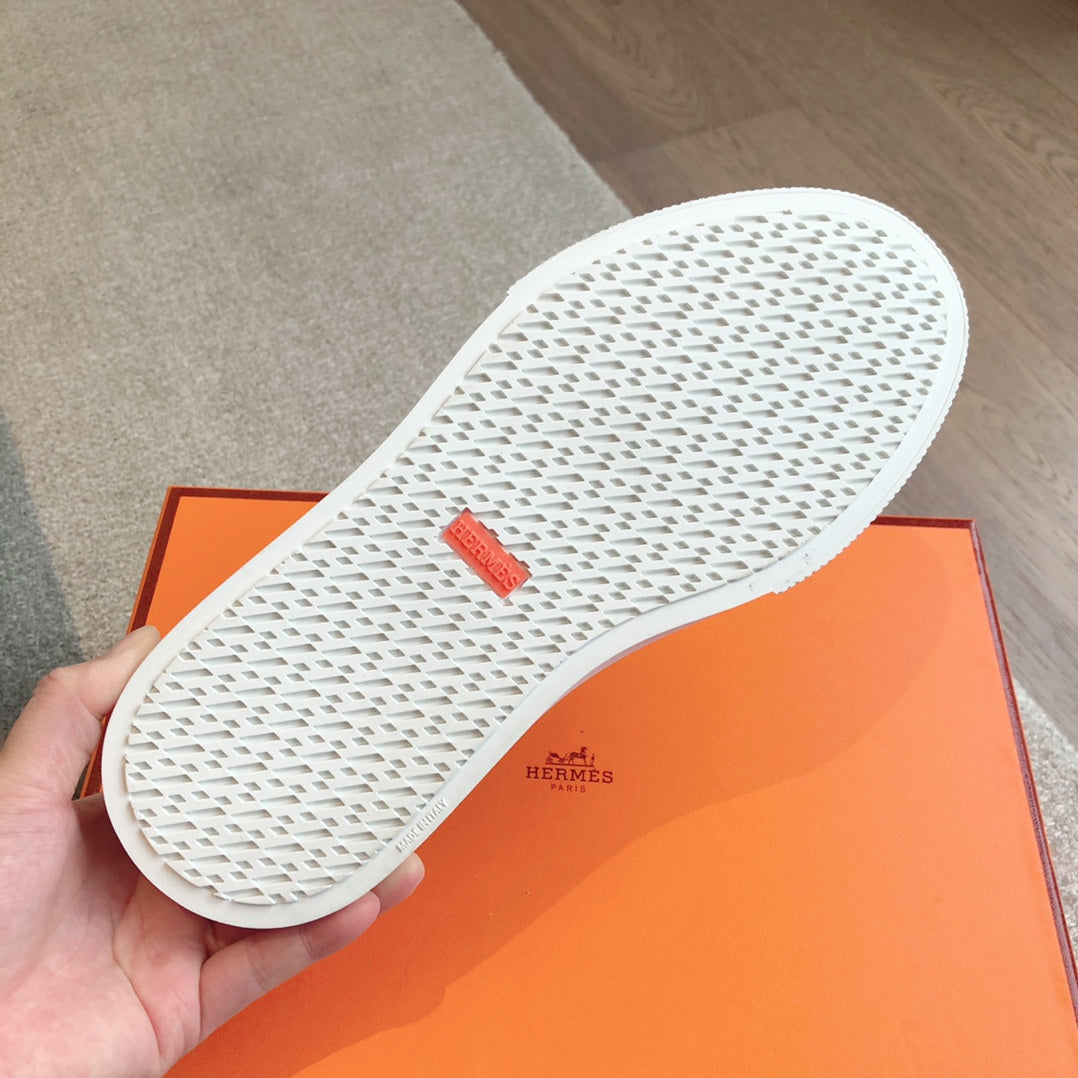 HERMES GAME SLIP-ON SNEAKER LIGHT PINK FABRIC AND CALFSKIN